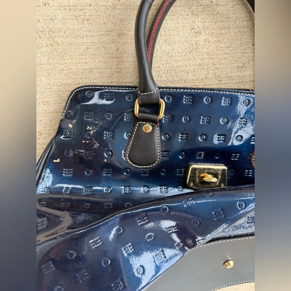 Arcadia Zip Top Patent Leather Satchel Purse Bag, Made in Italy